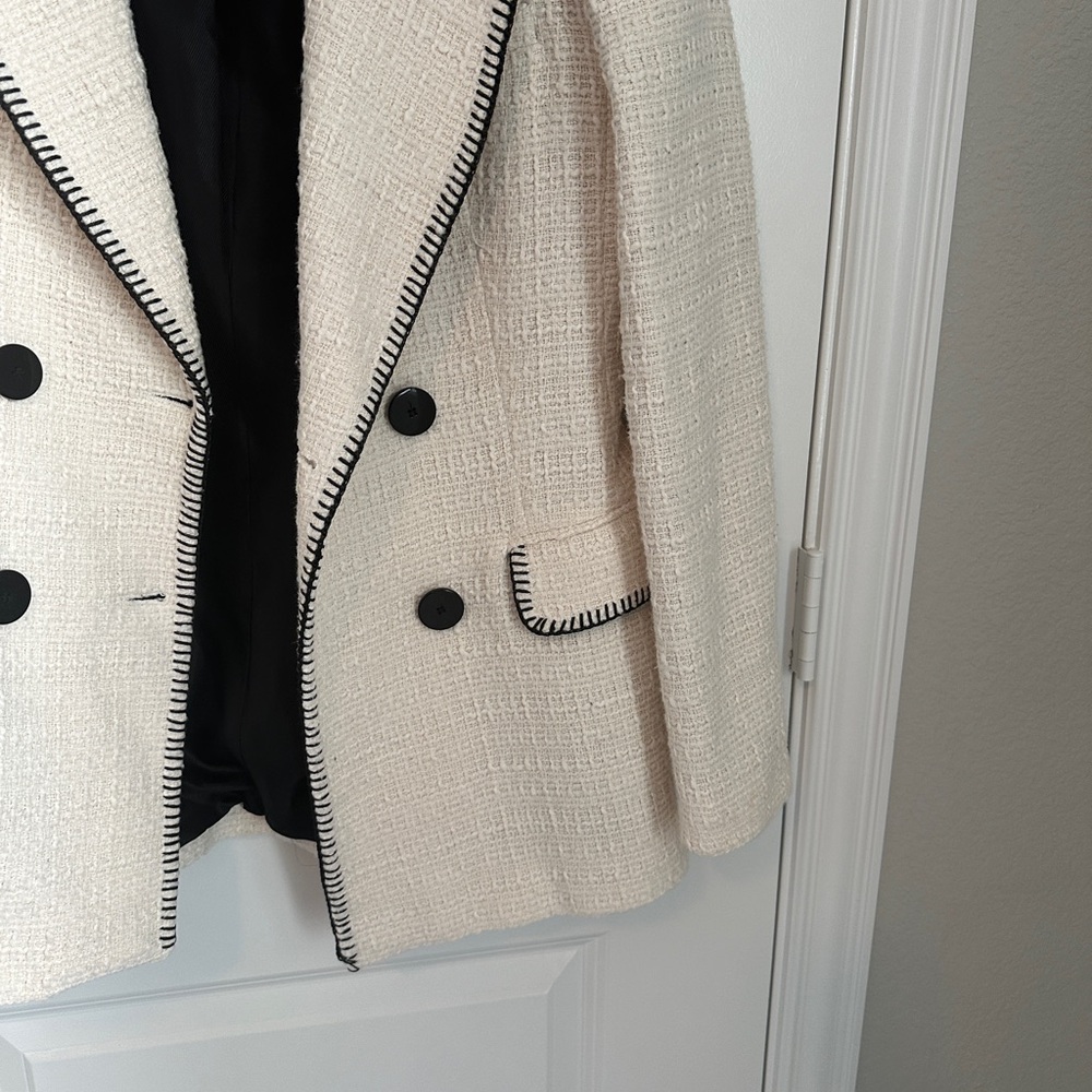 Zara white cream black tweed blazer size Small - Picture 11 of 11
